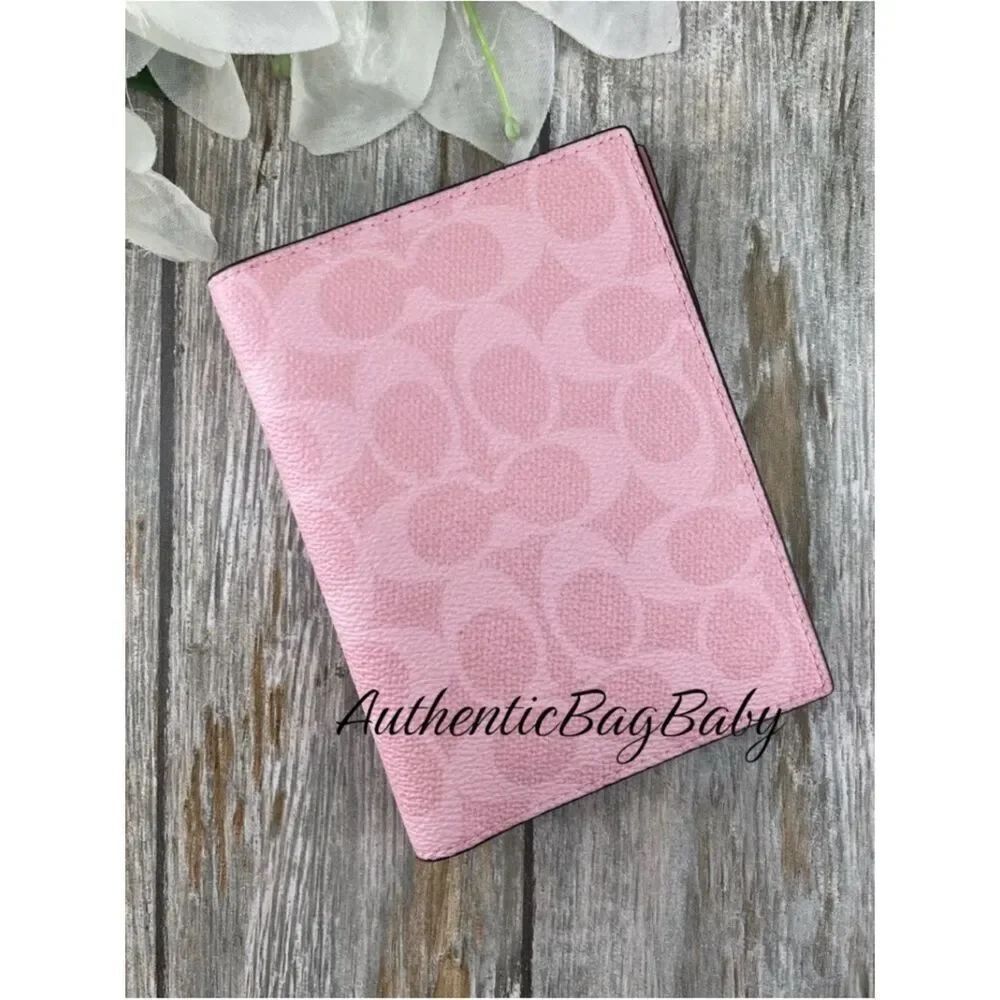 Passport Card Case In Signature Canvas & Powder Pink Wallet Purse